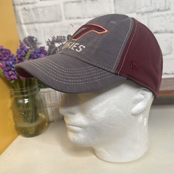 VA Tech Hokies Maroon and Gray Cap, Top of The World, One Fit - Picture 2 of 7